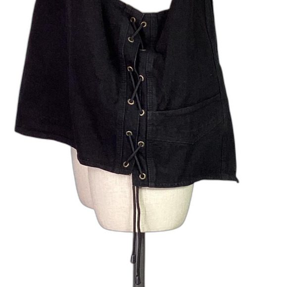 Allstate Vest Men 4X Black Cotton Denim Side Lace Pockets Snaps Motorcycle Biker - Picture 5 of 8